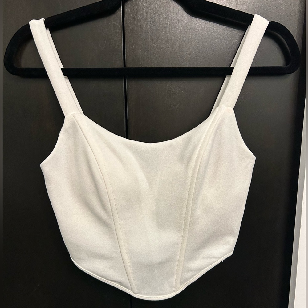 Boohoo White Crop Top with Front Zipper